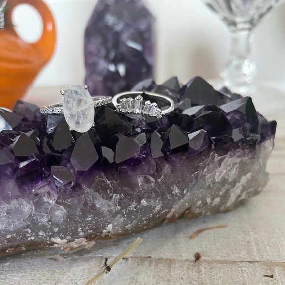 925 SS Raw Moonstone Stacking Ring Set - Picture 2 of 16